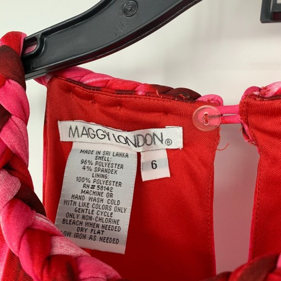 Maggy London Dress Pink Abstract Braided Halter Neck Sleeveless Tiered - Picture 3 of 10